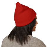 Keep Going Embroidered Cuffed Beanie — Minimal Motivational Knit Hat