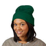 Keep Going Embroidered Cuffed Beanie — Minimal Motivational Knit Hat
